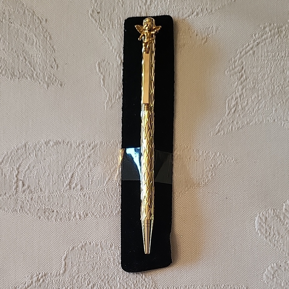 Elegant Gold Sparkling Pen with Angel Topper